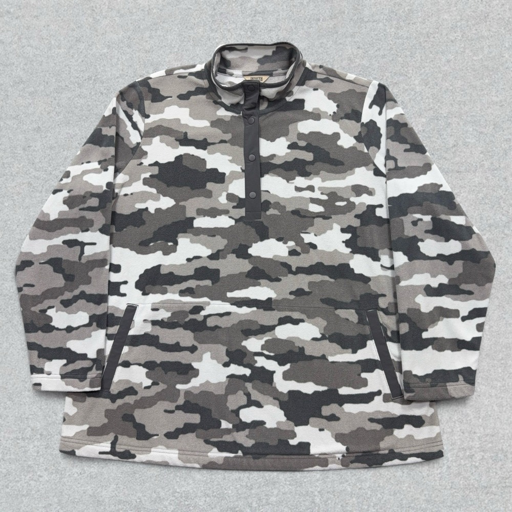 Duluth Doubleback Printed Fleece Pullover Womens 1X Gray Camo Outdoor Nature